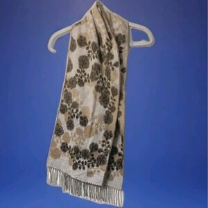 Ultrasoft Cashmink Scarf Tan Brown Floral Print Fringes Made In Germany V. RAAS